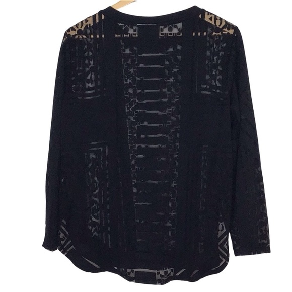 Bar 111 Black Semi Sheer Burnout Long Sleeve Top Size XL - Picture 3 of 6